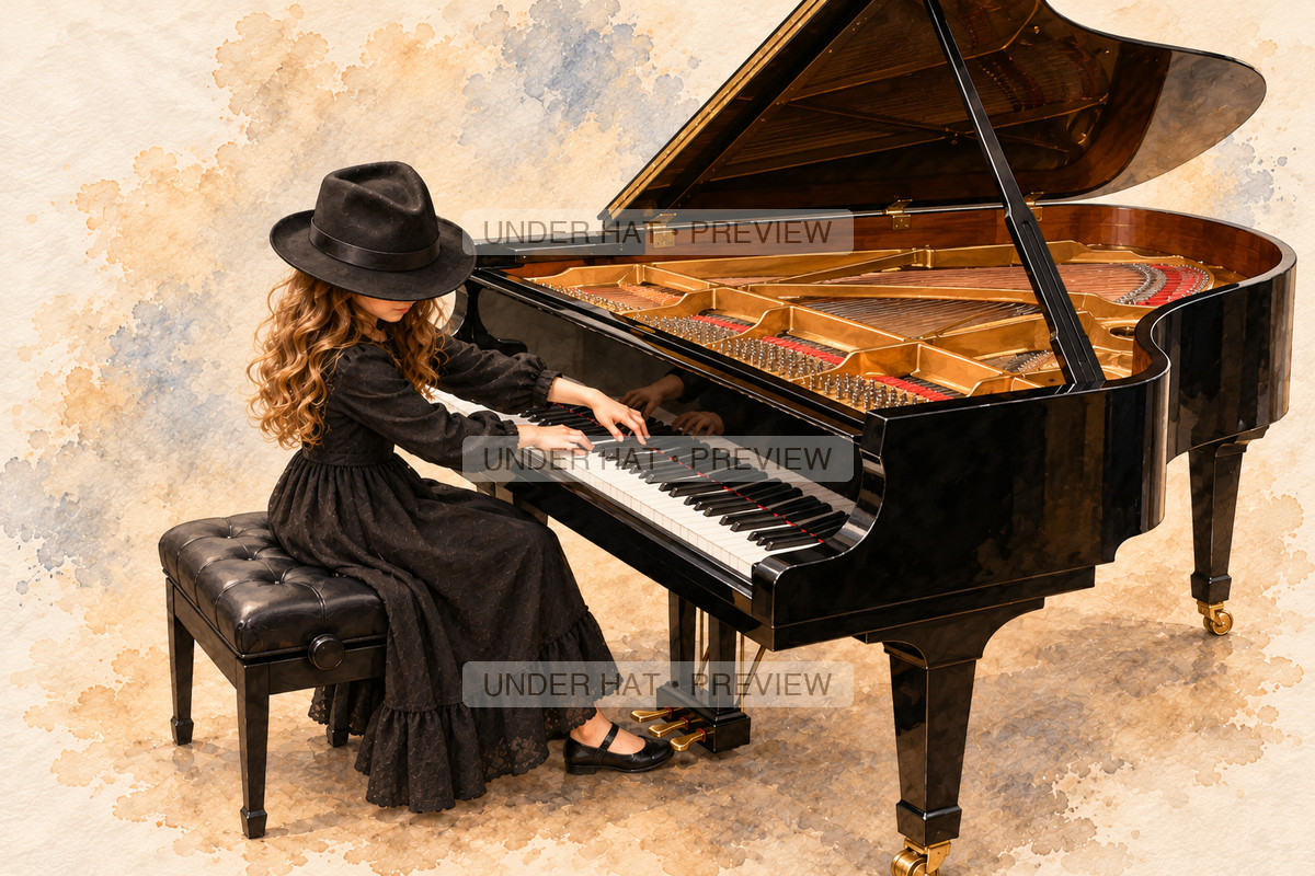 Keyboards, artwork UH-FO-GRAND-PIANO-GIRL-02 — watermarked digital art preview