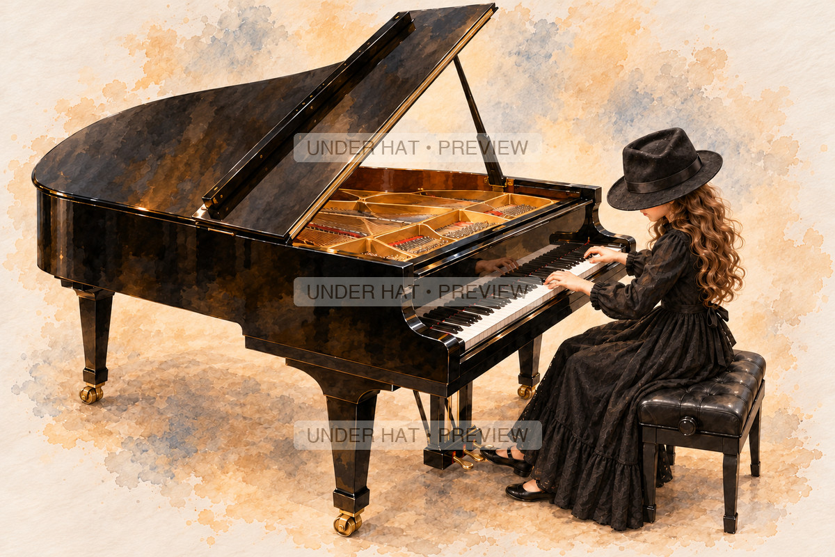 Keyboards, artwork UH-FO-GRAND-PIANO-GIRL-03 — watermarked digital art preview