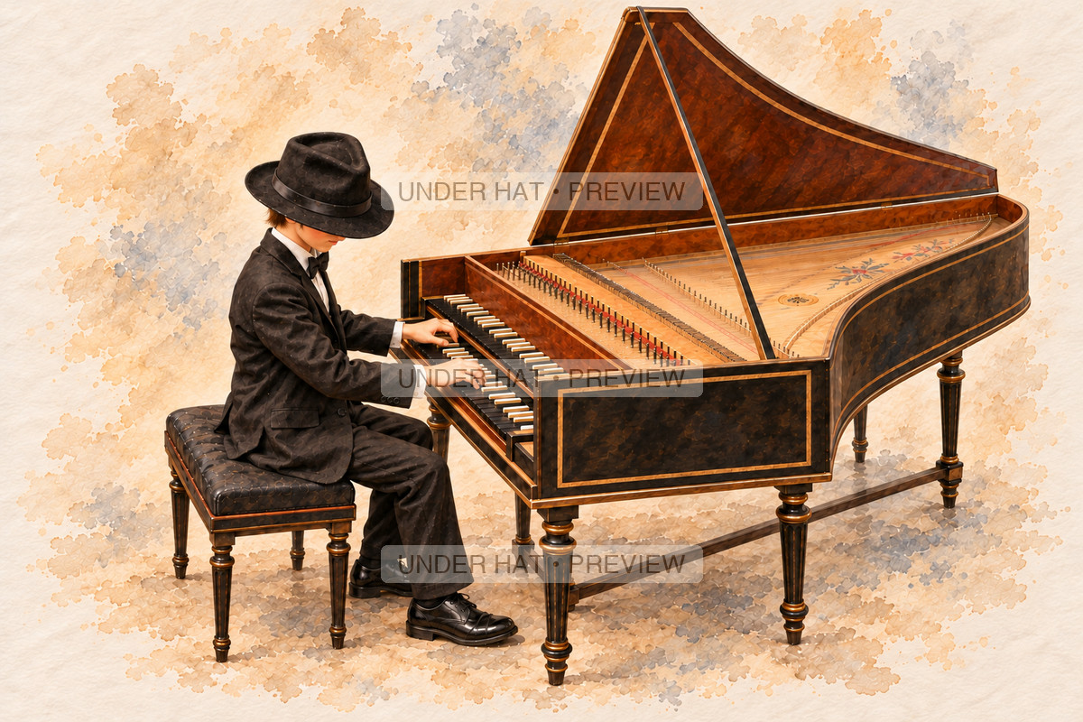 Keyboards, artwork UH-FO-HARPSICHORD-BOY-01 — watermarked digital art preview