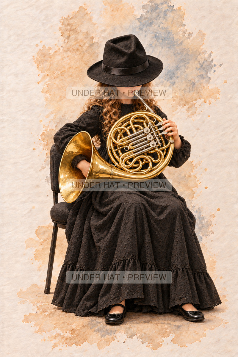 Brass, artwork UH-FO-HORN-GIRL-01 — watermarked digital art preview