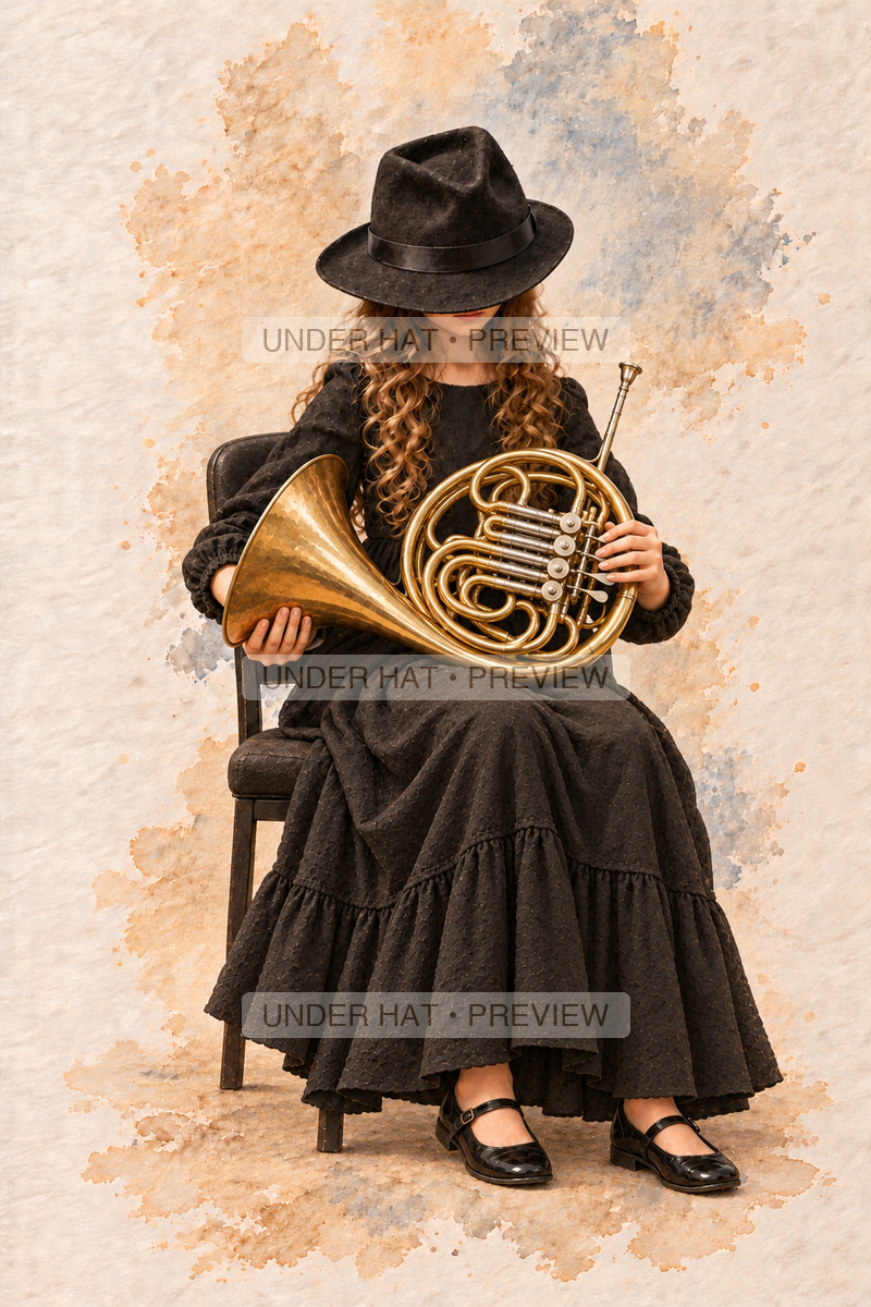 Brass, artwork UH-FO-HORN-GIRL-03 — watermarked digital art preview