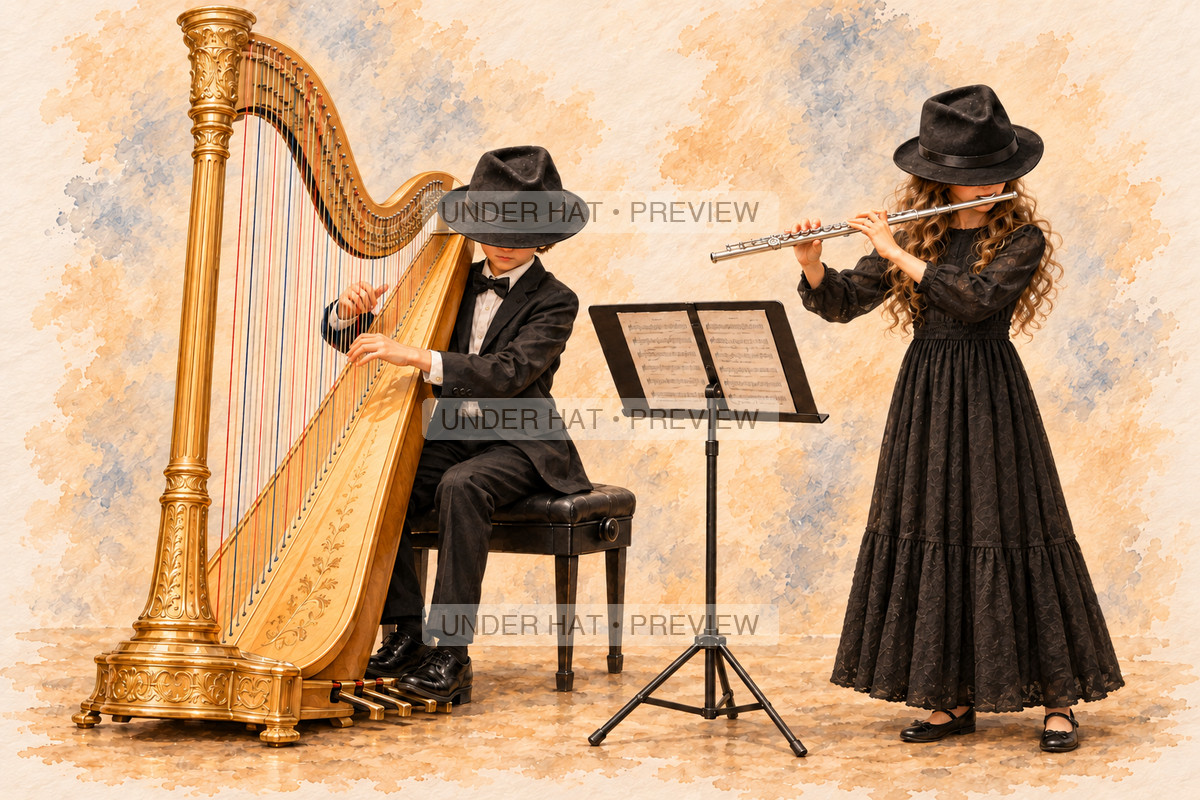 Orchestra Life, artwork UH-FO-LIFE-HARP-FLUTE-DUET — watermarked digital art preview