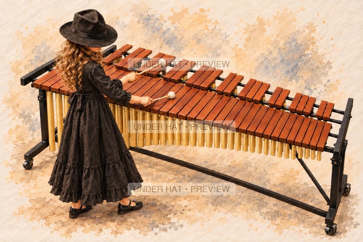 Percussion, artwork UH-FO-MARIMBA-GIRL-01 — watermarked digital art preview