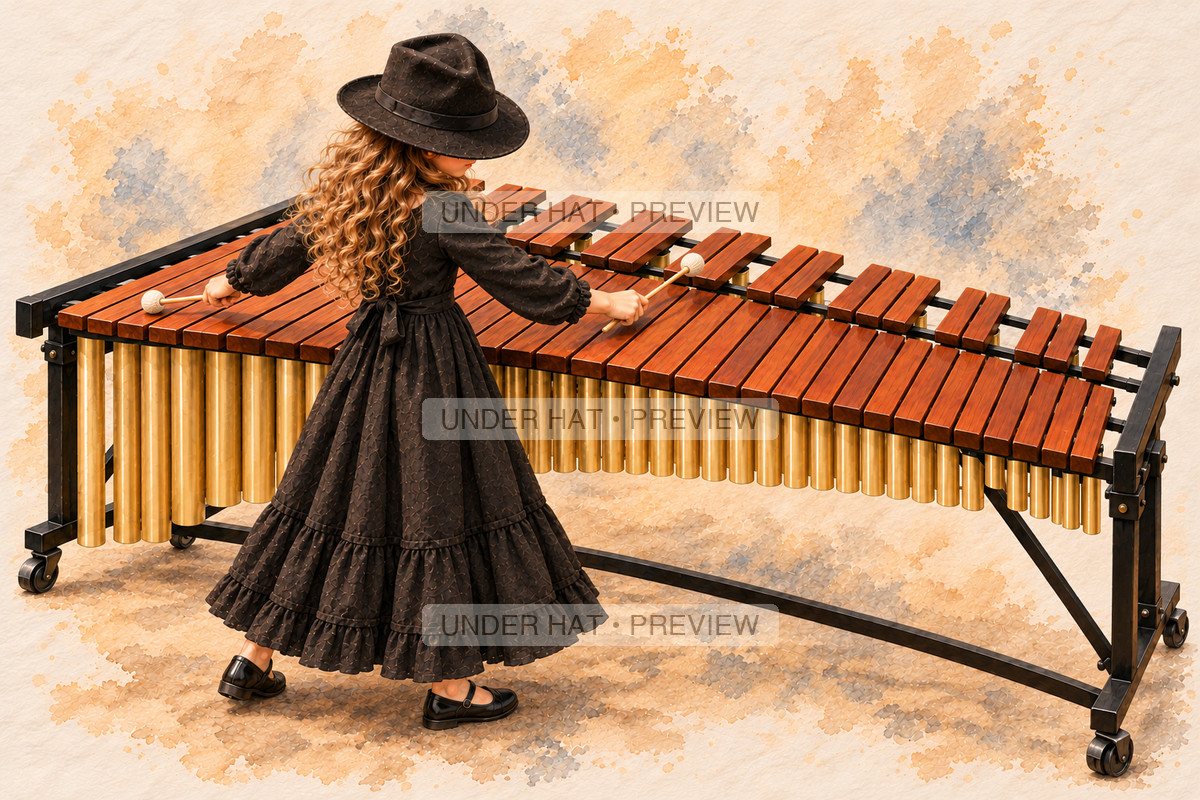 Percussion, artwork UH-FO-MARIMBA-GIRL-02 — watermarked digital art preview