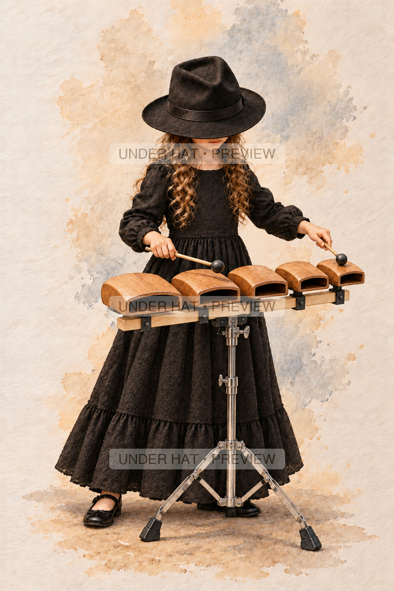 Percussion, artwork UH-FO-TEMPLE-BLOCKS-GIRL-02 — watermarked digital art preview