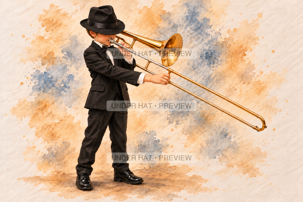 Brass, artwork UH-FO-TENOR-TROMBONE-BOY-02 — watermarked digital art preview