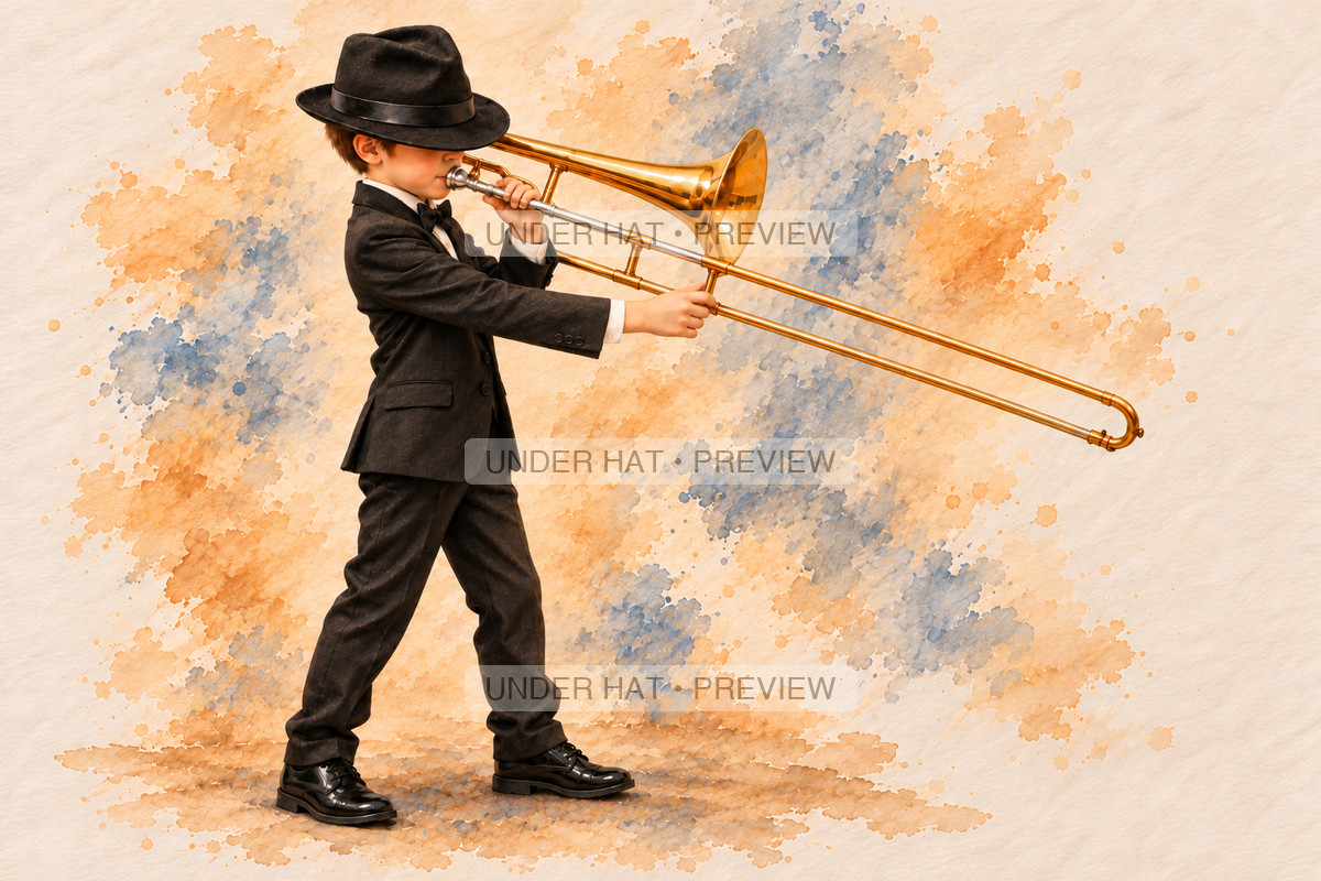 Brass, artwork UH-FO-TENOR-TROMBONE-BOY-03 — watermarked digital art preview