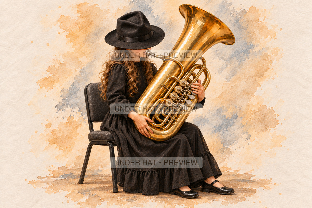 Brass, artwork UH-FO-WAGNER-TUBA-GIRL-02 — watermarked digital art preview