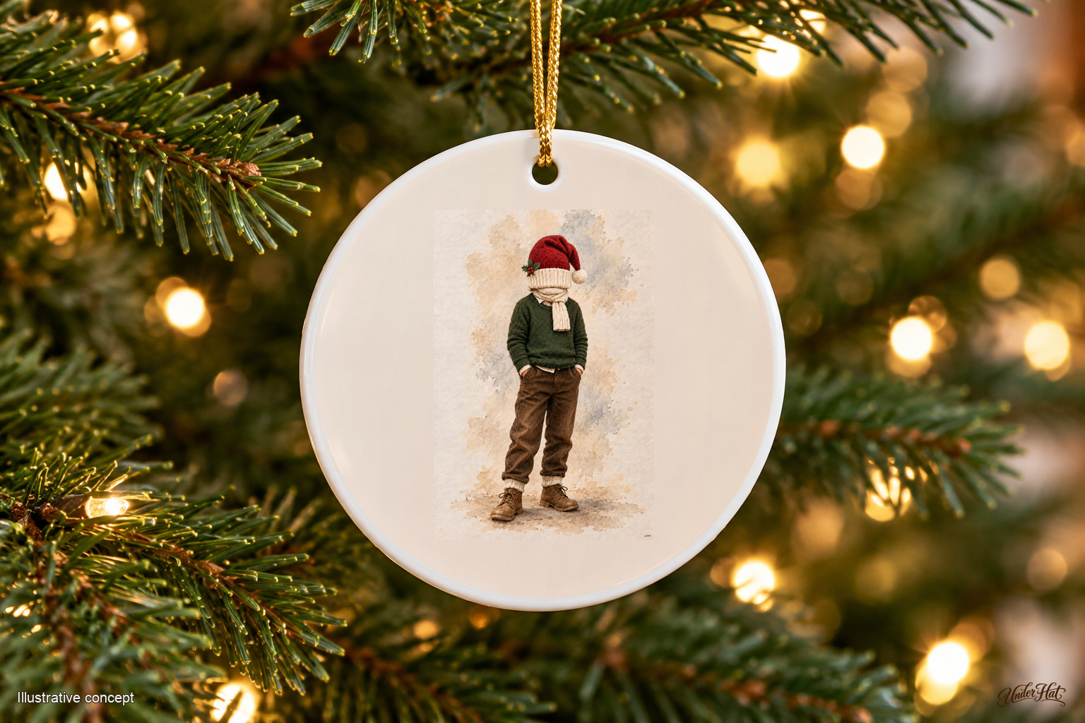 Christmas boy on a circle ornament — illustrative preview