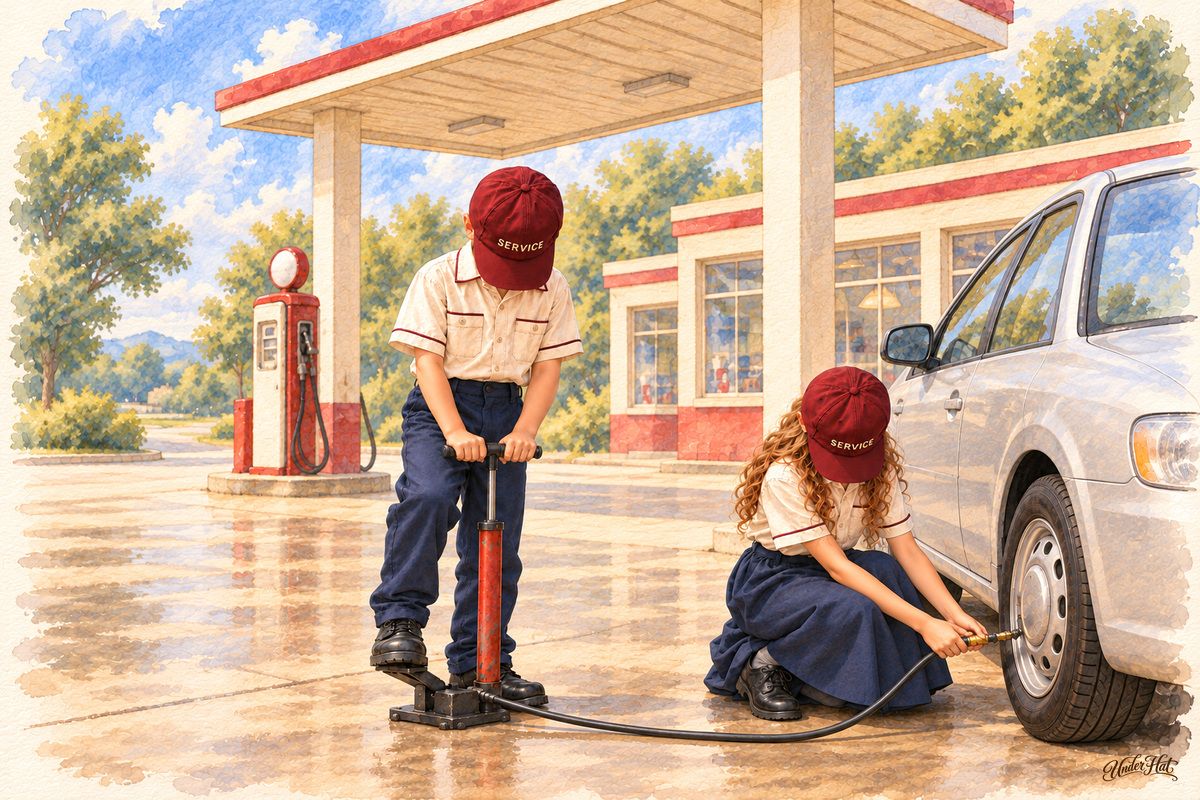 Gas Station Attendants Digital Prints — Illustrative showcase cover; included print designs are shown in the set gallery.